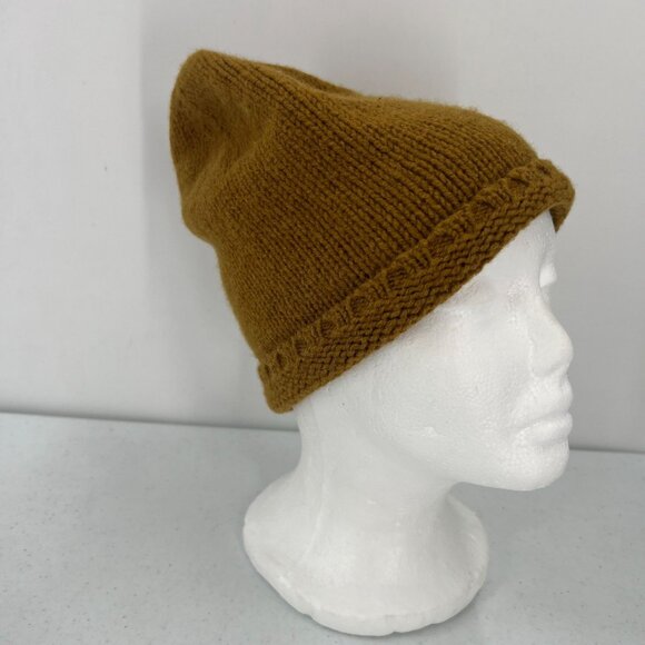 Zara Beanie M Medium 100% Wool Hat Brown Mustard Yellow Cozy Warm - Picture 9 of 9